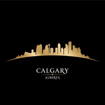 Calgary alberta canada city skyline silhouette black background Stock Illustration