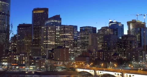 Calgary - Alberta Canada - Downtown - Evening - 24P - Cinematic DCI 4K - Flat Stock Footage 47765965