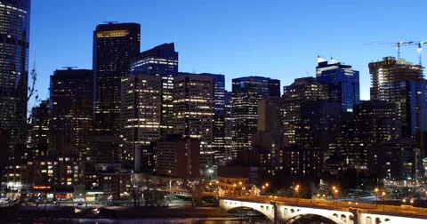 Calgary - Alberta Canada - Downtown - Evening - 24P - Cinematic DCI 4K Stock Footage 47765986