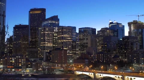 Calgary - Alberta Canada - Downtown - Evening - 25P - UHD 4K - Flat Stock Footage 48592978