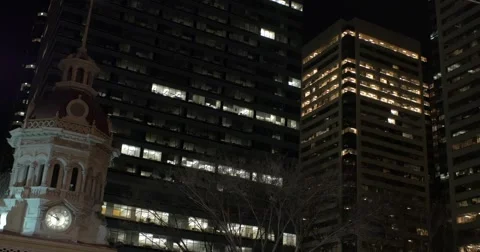 Calgary - Alberta Canada - Downtown - Night - 24P - Cinematic DCI 4K - Flat Stock Footage 47765927