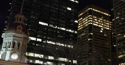 Calgary - Alberta Canada - Downtown - Night - 24P - Cinematic DCI 4K Stock Footage 47765938