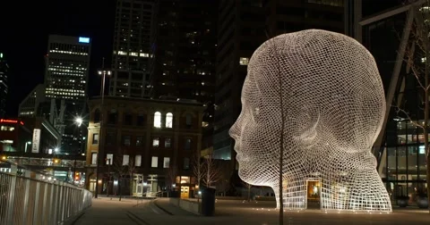 Calgary - Alberta Canada - Downtown - Night  - 24P - Cinematic DCI 4K Stock Footage 47765995