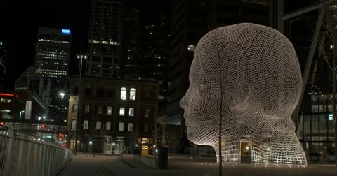 Calgary - Alberta Canada - Downtown - Night  - 24P - Cinematic DCI 4K - Flat Stock Footage 47766031