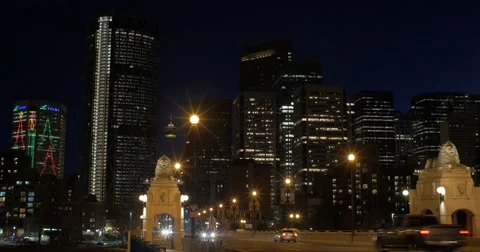 Calgary - Alberta Canada - Downtown - Night - 24P - Cinematic DCI 4K - Flat Stock Footage 47766037