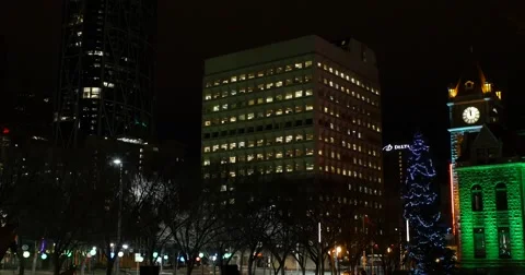 Calgary - Alberta Canada - Downtown - Night - 24P - Cinematic DCI 4K Stock Footage 47766085