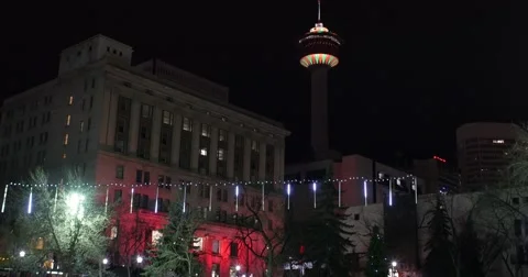 Calgary - Alberta Canada - Downtown - Night - 24P - Cinematic DCI 4K Stock Footage 47766092