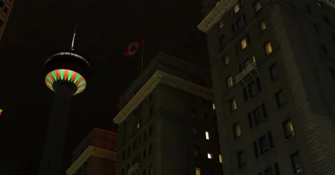 Calgary - Alberta Canada - Downtown - Night - 24P - Cinematic DCI 4K Stock Footage 47766098