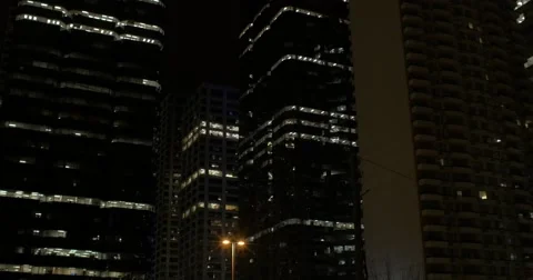 Calgary - Alberta Canada - Downtown - Night - 24P - Cinematic DCI 4K - Flat Stock Footage 47766152
