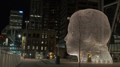 Calgary - Alberta Canada - Downtown - Night  - 30P - UHD 4K - Flat Stock Footage 47766554