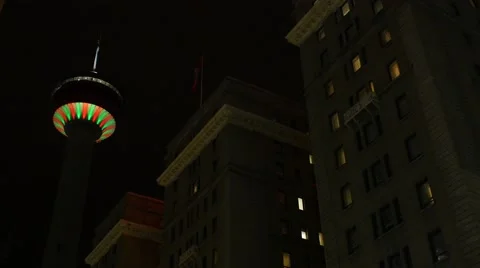 Calgary - Alberta Canada - Downtown - Night - 30P - UHD 4K Stock Footage 47766862