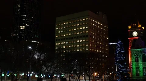 Calgary - Alberta Canada - Downtown - Night - 30P - UHD 4K Stock Footage 47766935