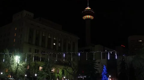 Calgary - Alberta Canada - Downtown - Night - 25P - UHD 4K 스톡 동영상 48592913