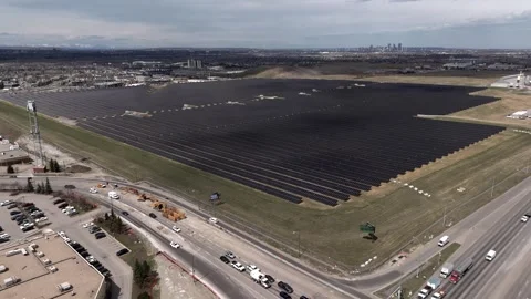 Calgary, Alberta, Canada. May 24, 2026. A solar farm aerial footage Видео 335740060