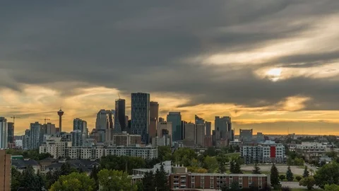Calgary Alberta, Skyline, Epic Sunset Day to Night Timelapse Stock Footage 115746276
