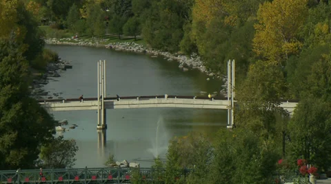 Calgary - Bow River with Bridge Stock Footage 30312949