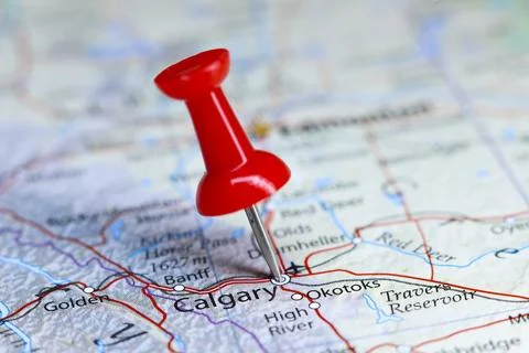 Calgary, Canada pin on map Stock Photos