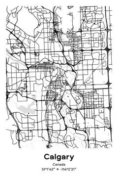 Calgary, Canada - vector map of city in Black, white, gray, BW colors Stock Illustration