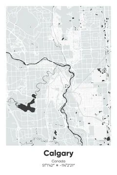 Calgary, Canada - vector map of city in Gray, Black, White, BW colors Stock Illustration