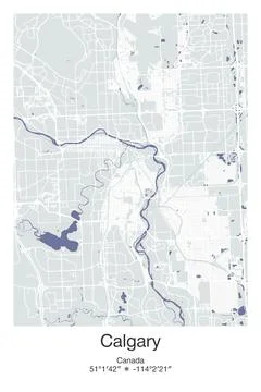 Calgary, Canada - vector map of city in Gray, Blue, Green, White colors Stock Illustration