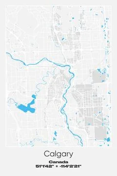 Calgary, Canada - vector map of city in Gray, white, blue colors Stock Illustration