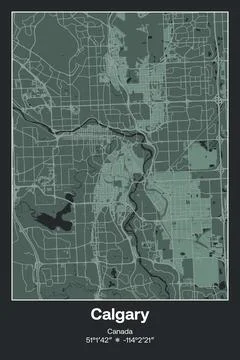 Calgary, Canada - vector map of city in Dark gray, Gray, Green, gray-green color Stock Illustration