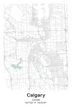 Calgary, Canada - vector map of city in Pastel, Gray, White, Green colors Stockillustratie