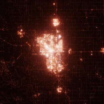 Calgary city lights map, top view from space. Aerial view on night street lig Stock Photos