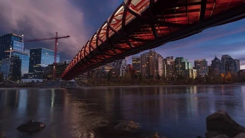 Calgary cityscape featuring Peace Bridge Stock Footage 81262203