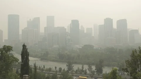 Calgary Downtown With Smokey Sky Stock Footage 93798170