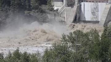 Calgary Flood 2013 - Bow River at Bearspaw Dam Stock Footage