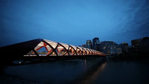 Calgary Peace Bridge Night Time Laps Stock Footage 115225576