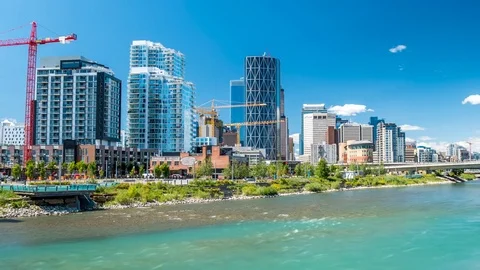 Calgary River time lapse with skyline 4k 1080p Stock Footage 78120984