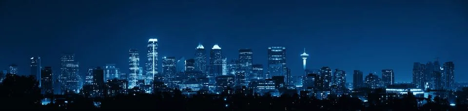 Calgary skyline in Alberta at night, Canada. Stock Photos