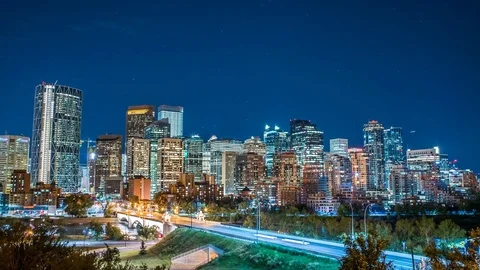 Calgary skyline time lapse at night 4k 1080p Stock Footage 78121020