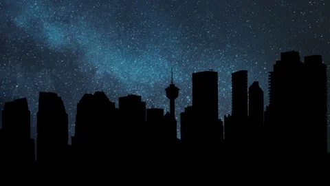 Calgary Skyline: Time Lapse by Night with Stars and Milky Way in Background Stock Footage 277840143