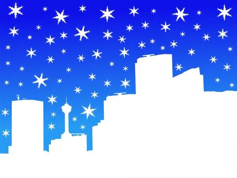 Calgary skyline in winter with falling snow illustration Stock Illustration