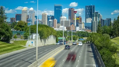 Calgary Time Lapse with Skyline and Highway 4K 1080p Stock Footage 78120969