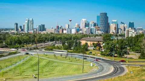Calgary Time Lapse with Skyline and Highway 4K 1080p Stock Footage 78120994