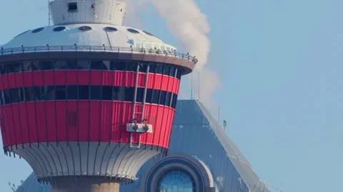 Calgary Tower Observation Deck Close-Up Aerial View Stock-Footage 347410106