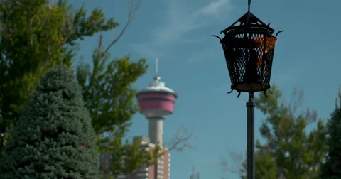 Calgary tower with rack focus from gas lamp, 4K Stock Footage 41901311