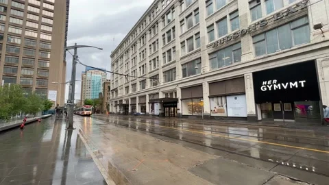 Calgary's Ctrain in the downtown core Stock Footage 197423306