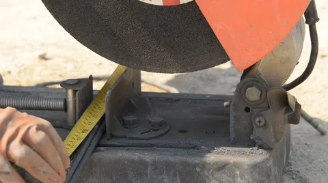 Calibrate bar before cutting with bending machine. Stock Footage 44039422