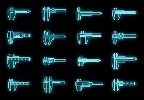 Calibrated calipers icons set vector neon Stock Illustration
