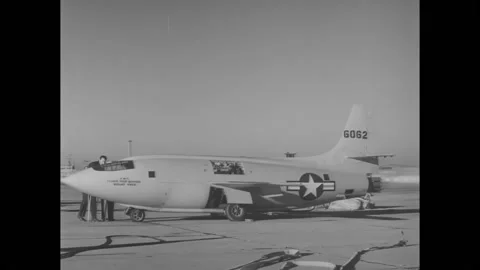 CALIFORNIA - 1947 - Crew test fires the Bell X-1 rocket plane. A special Stock Footage 301521047