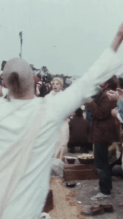 CALIFORNIA - 1969 - Hare Krishna devotees are among those attending the Altamont Stock Footage 340307708