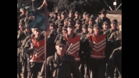 CALIFORNIA - 1970s - Soldiers in basic training at Fort Ord sing a Video stock 323148652