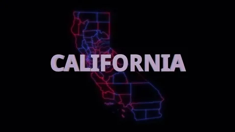 California 3d name over red blue county map seamless loop 스톡 동영상 343865971