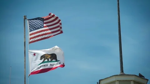 California and U.S. Flag Flapping Slow Motion Stock Footage 110890528