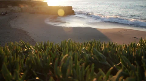 California beach foreground quick pretty sand wave water morning paradise coast Stock Footage 35388796